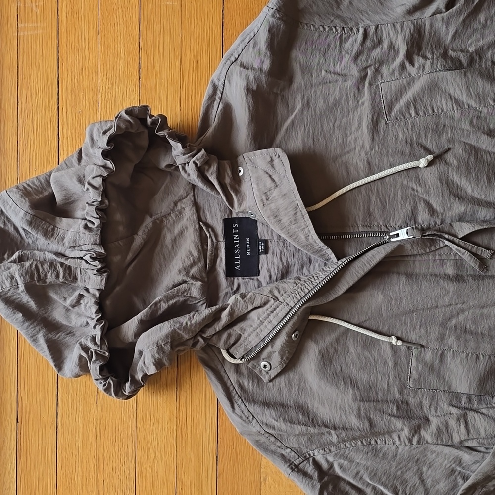 AllSaints, Calla Fishtail Parka Jacket Coat, Gray, EUC, Women's M - Picture 3 of 16